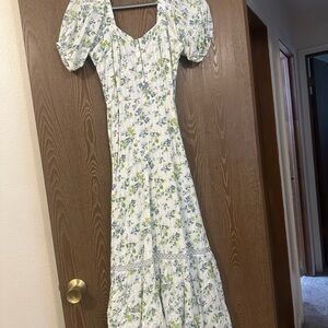 White Floral Puff-Sleeve Maxi Dress - And Now This Brand